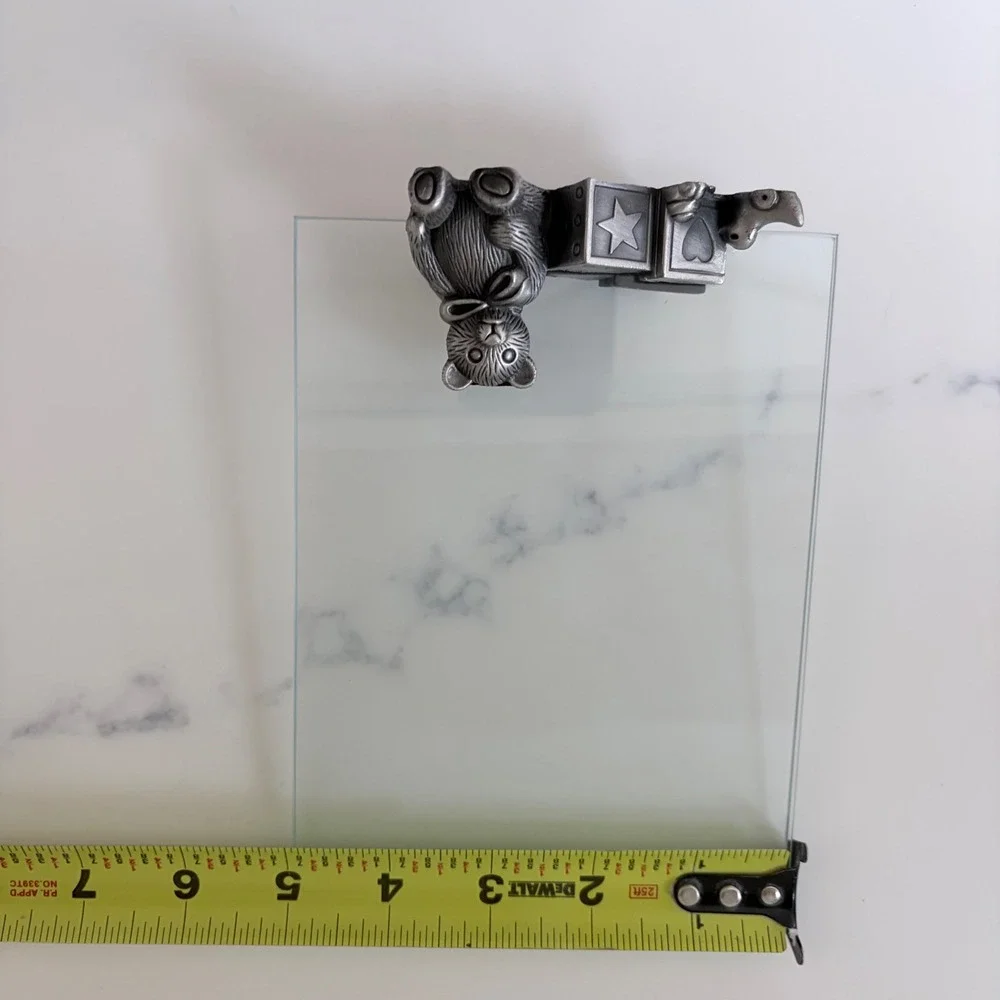 Vintage Pewter Teddy Bear and Blocks 5x7 Floating Glass Picture Frame Nursery
